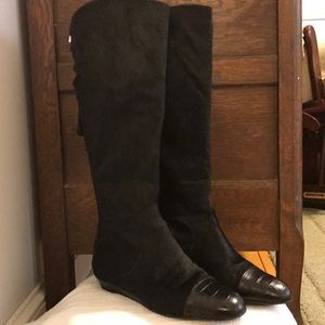 Black boots fur and leather
